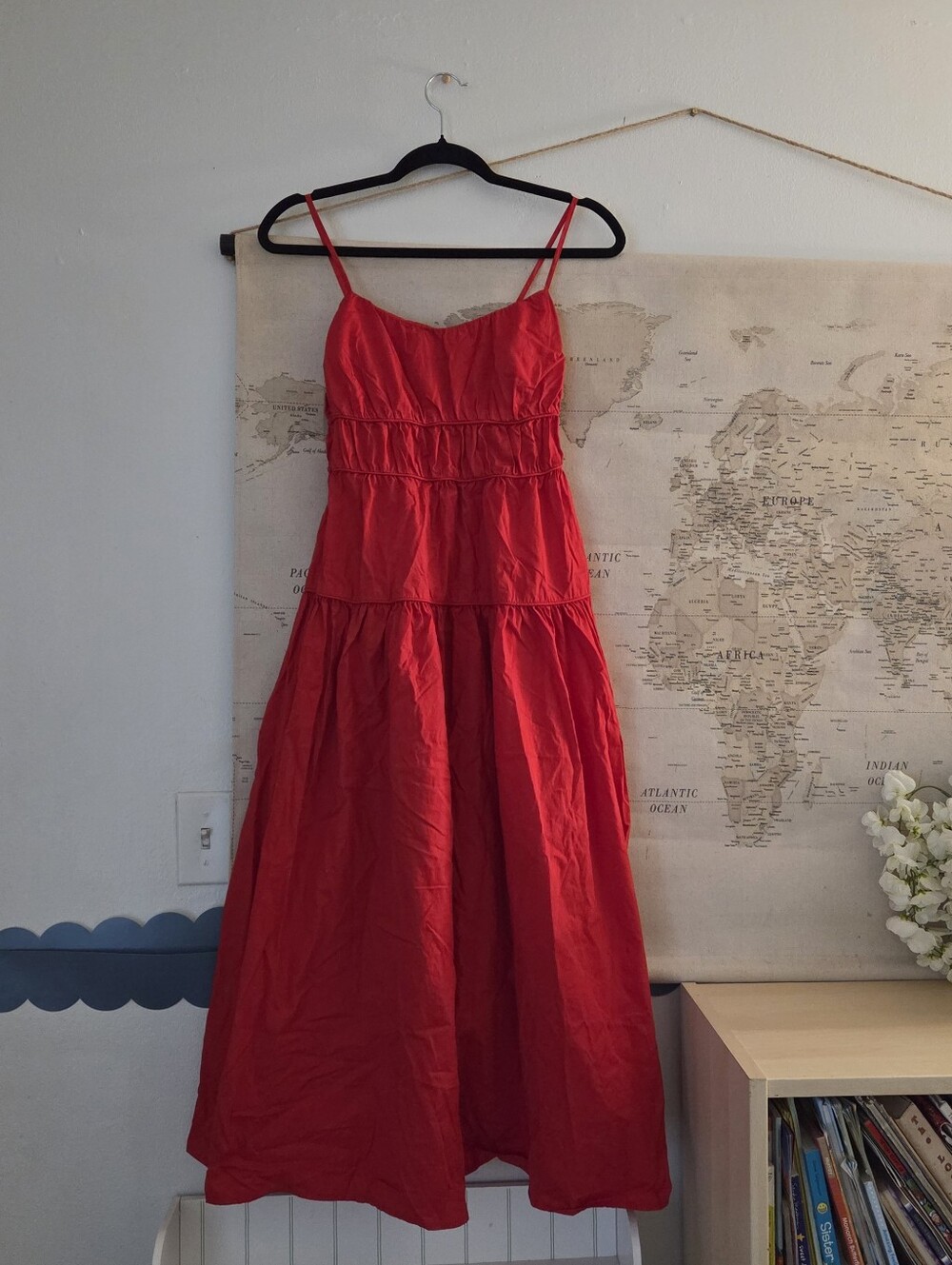 100% Cotton Red Dropwaist Maxi Dress